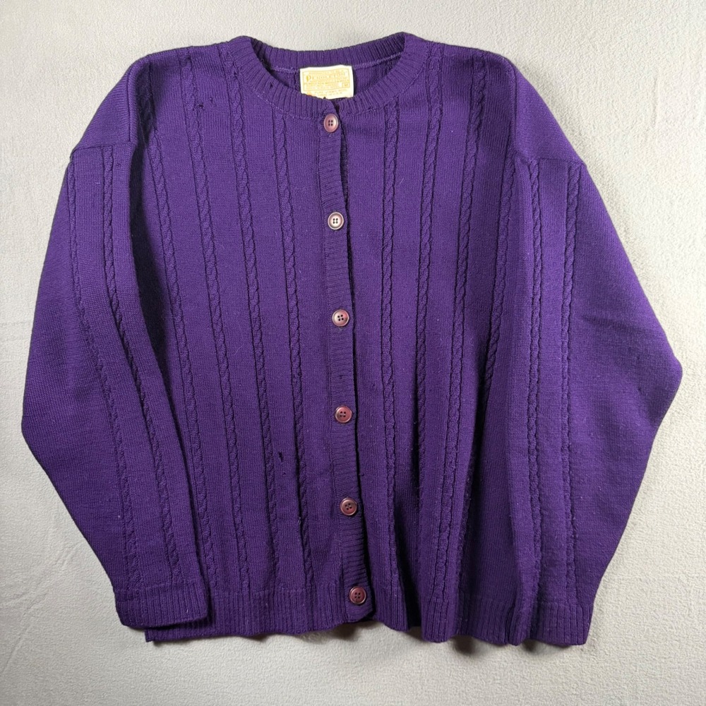 Pendleton Vintage Purple Virgin Wool Cable Knit Cardigan Sweater USA Made Size M